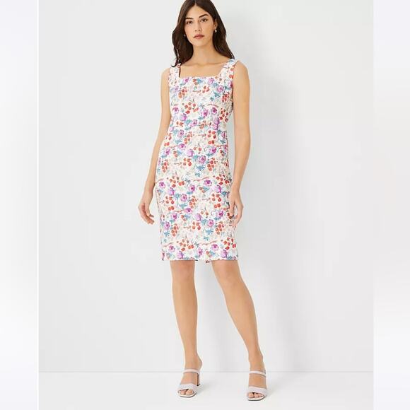 Ann Taylor Floral Multicolor Red Purple Blue Spring Dress - Picture 1 of 8